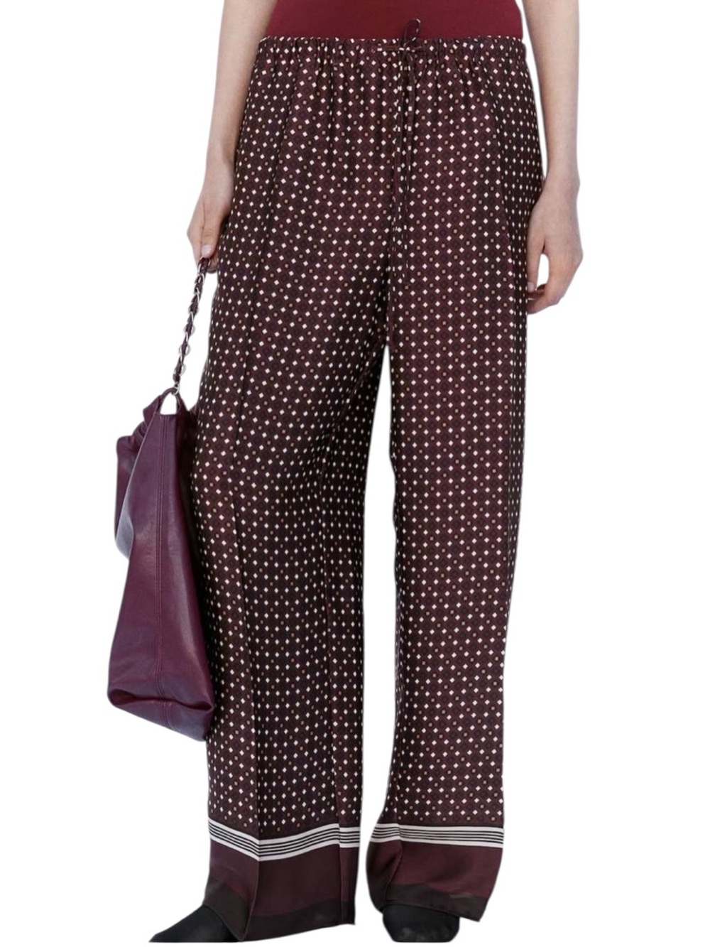 Haver & Blair Wide-Leg Geometric Print Pull-On Pants in Burgundy and Navy (A)